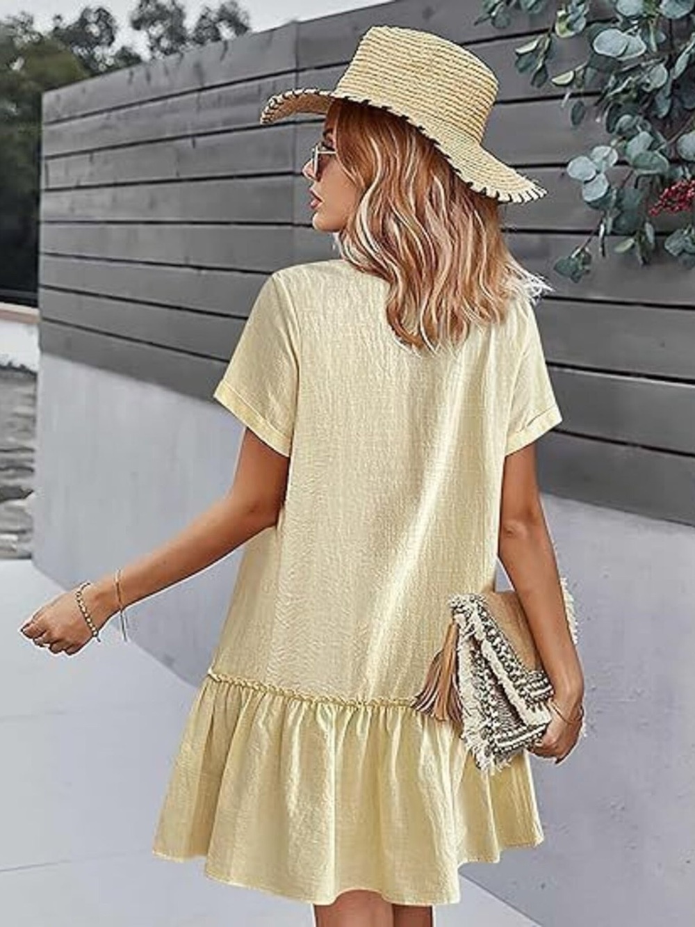 Full Size Button-Down Ruffle Hem Mini Dress Plus Size - Picture 2 of 15